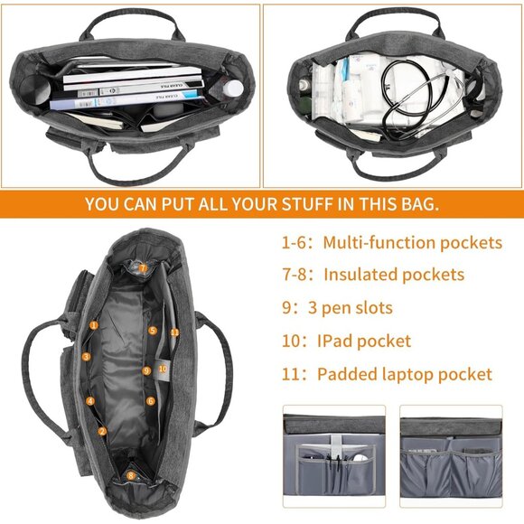 Gray Middle Size Computer Messenger Laptop Tote with 15.6'' Padded Laptop Sleeve - Picture 2 of 6